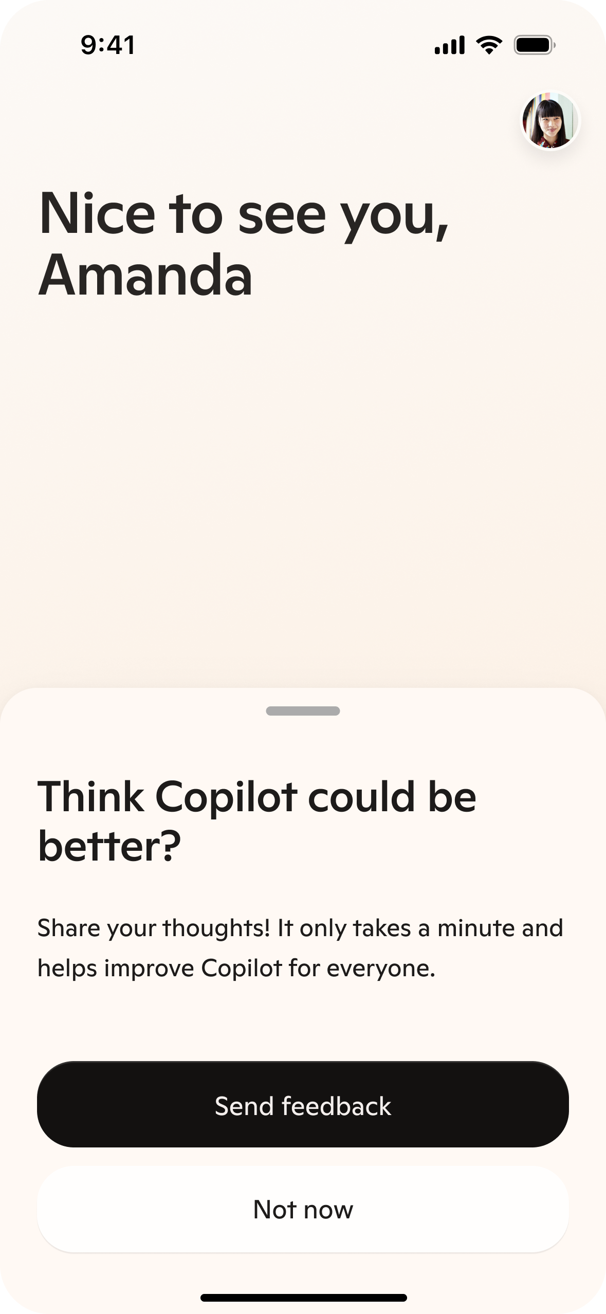 Feedback screen after