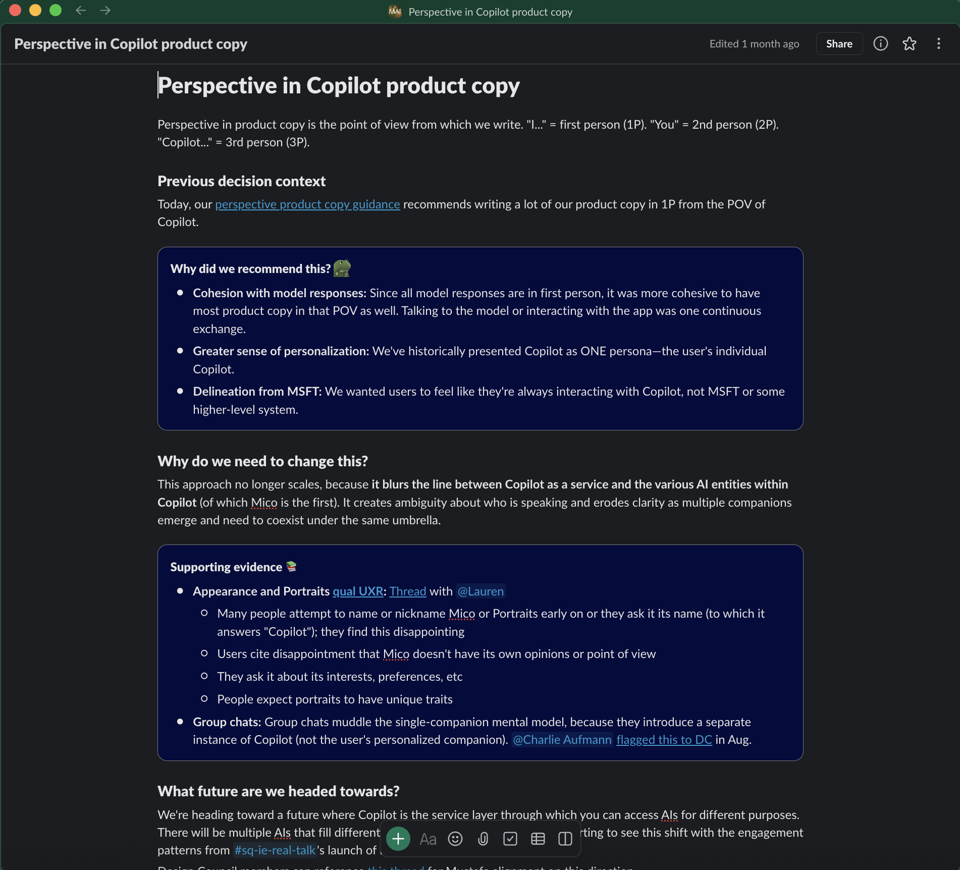 Screenshot of perspective memo