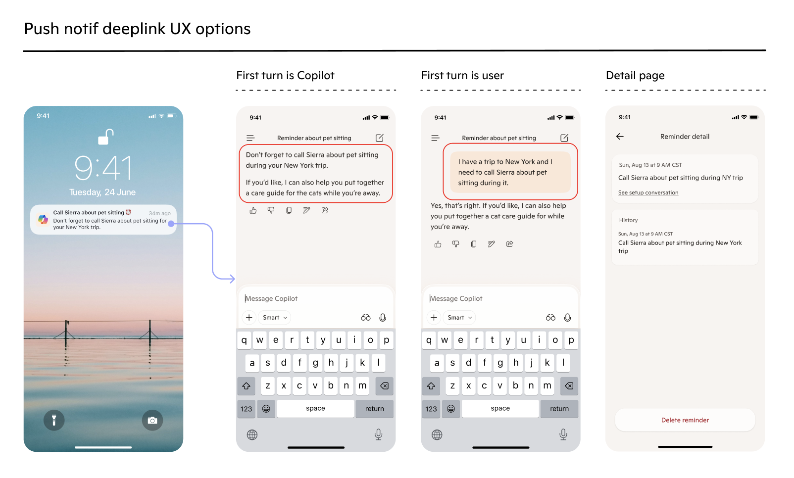 The different deeplink UX options we considered