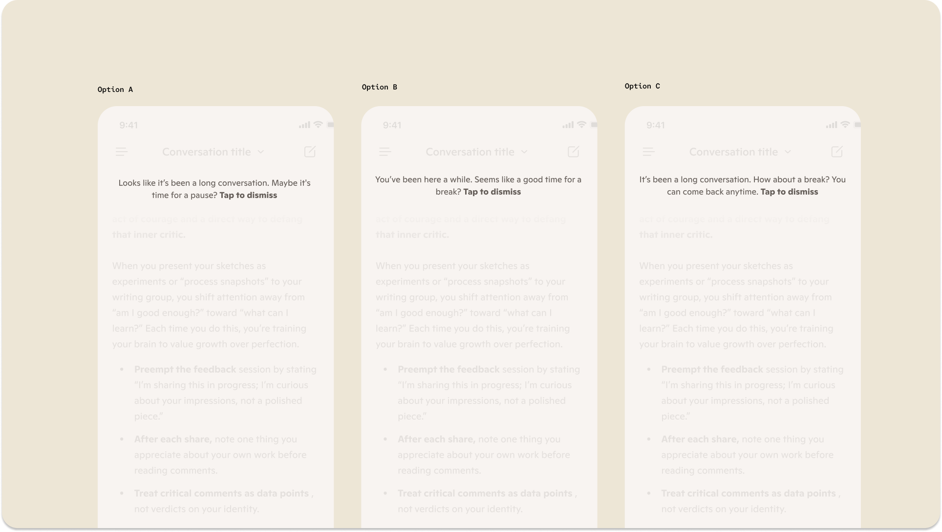 Initial variants for the dependency nudge